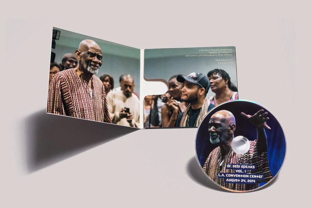 Dr. Sebi Speaks DVD set with digipak case and disc showing speaking engagement at L.A. Convention Center, August 24, 2014.