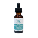 Dr. Sebi's Beard Oil in amber glass dropper bottle with black cap, 1 oz size, for beard strengthening and growth support.
