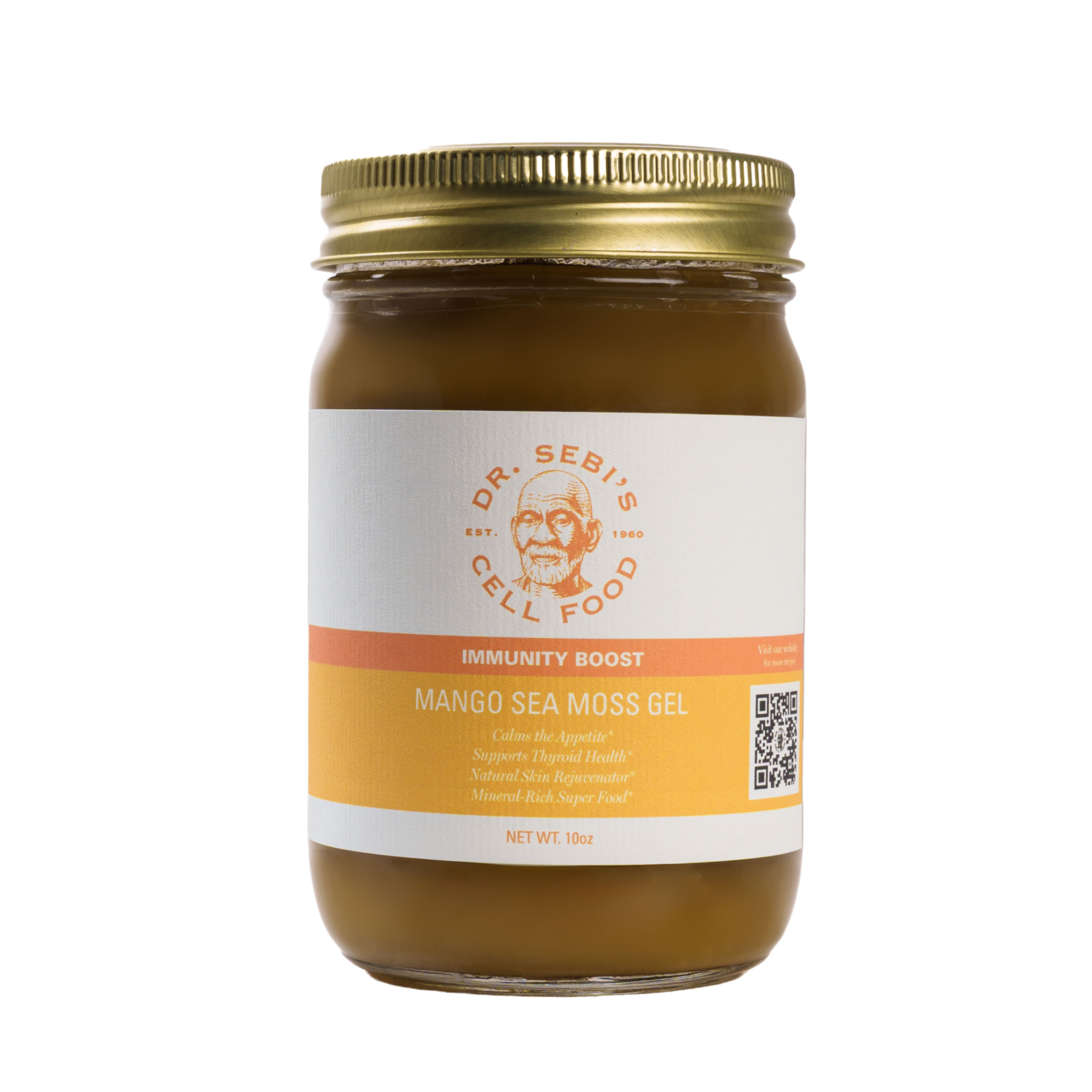A glass jar of Dr. Sebi's Organic Mango Sea Moss Gel